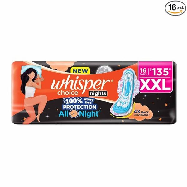 Whisper Ultra Overnight Sanitary Pad for Women with Wings – XXL Plus, 16 Pads