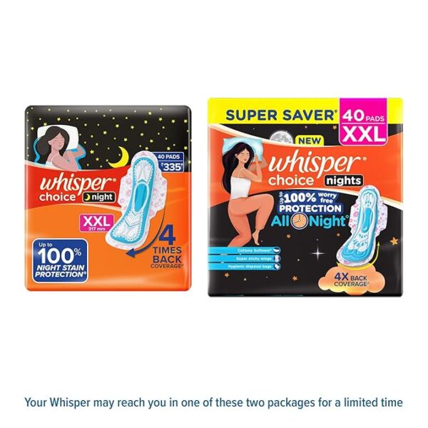 Whisper Ultra Overnight Sanitary Pad for Women with Wings – XXL, 40 Pads